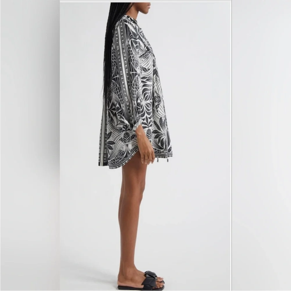 NEW FARM Rio Floral Tapestry Monochrome Long Sleeve Mini Dress Size Small - Picture 2 of 9